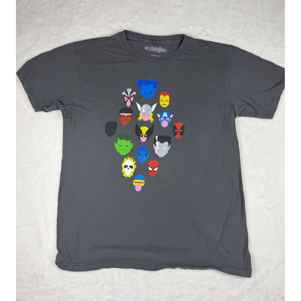 Marvel WeLoveFine Men's Large Gray Superhero Faces Graphic T-Shirt